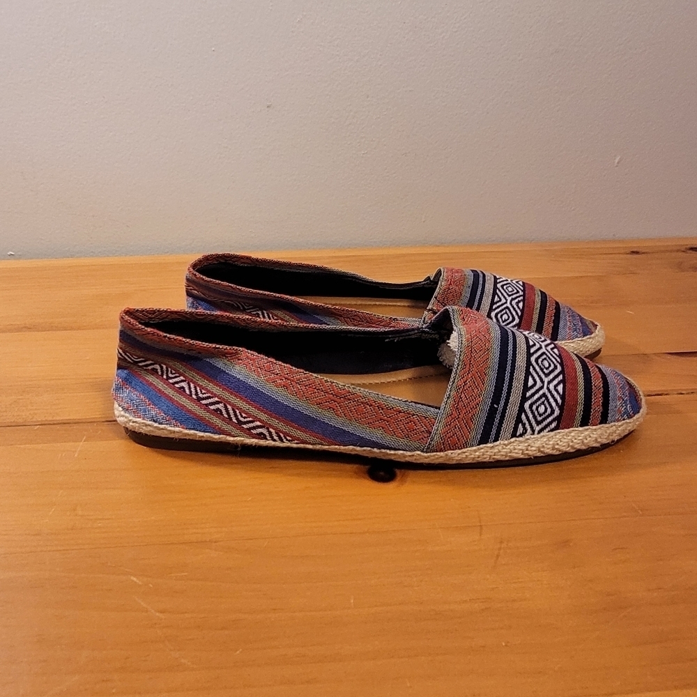 Lucky Brand Sz 10 Colorful Espadrille Flats Striped Canvas Jute Slip On Bohemian